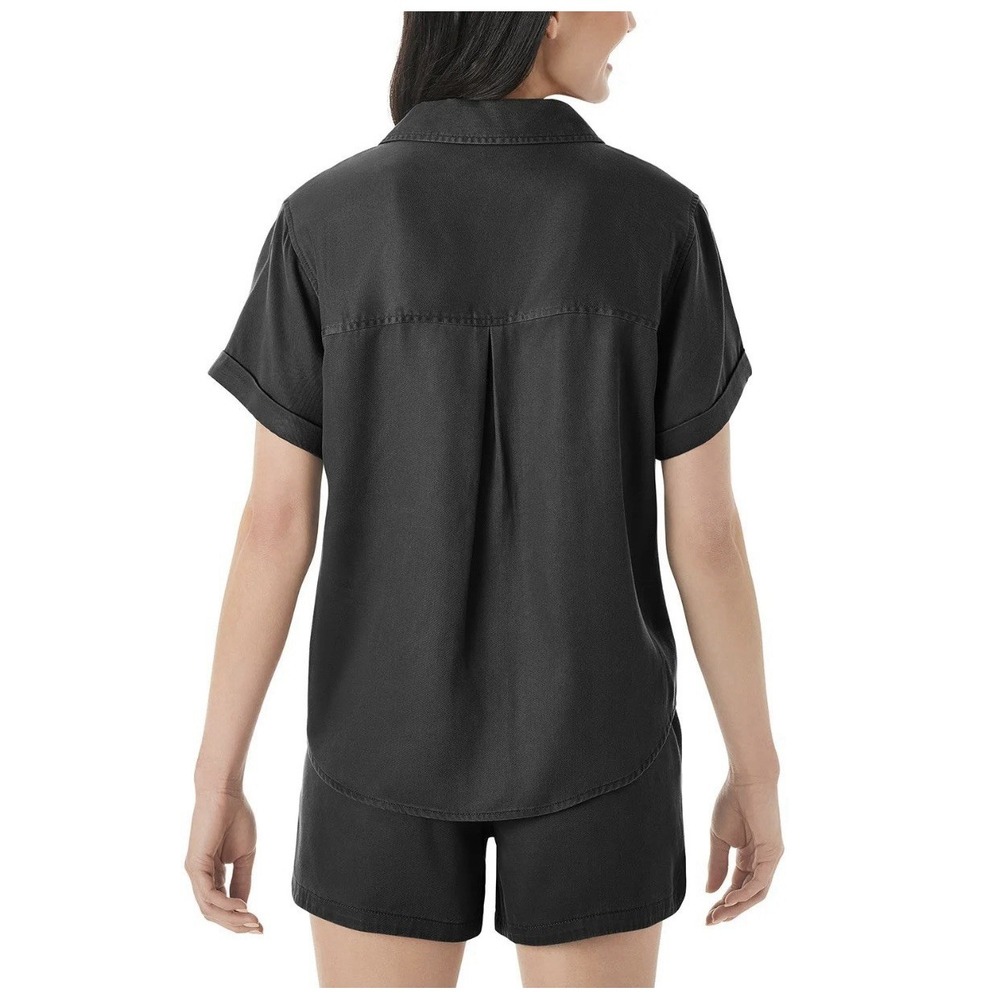 Tencel Camp Shirt Women's Collared XL Black By Members Mark Pockets New - Picture 2 of 5